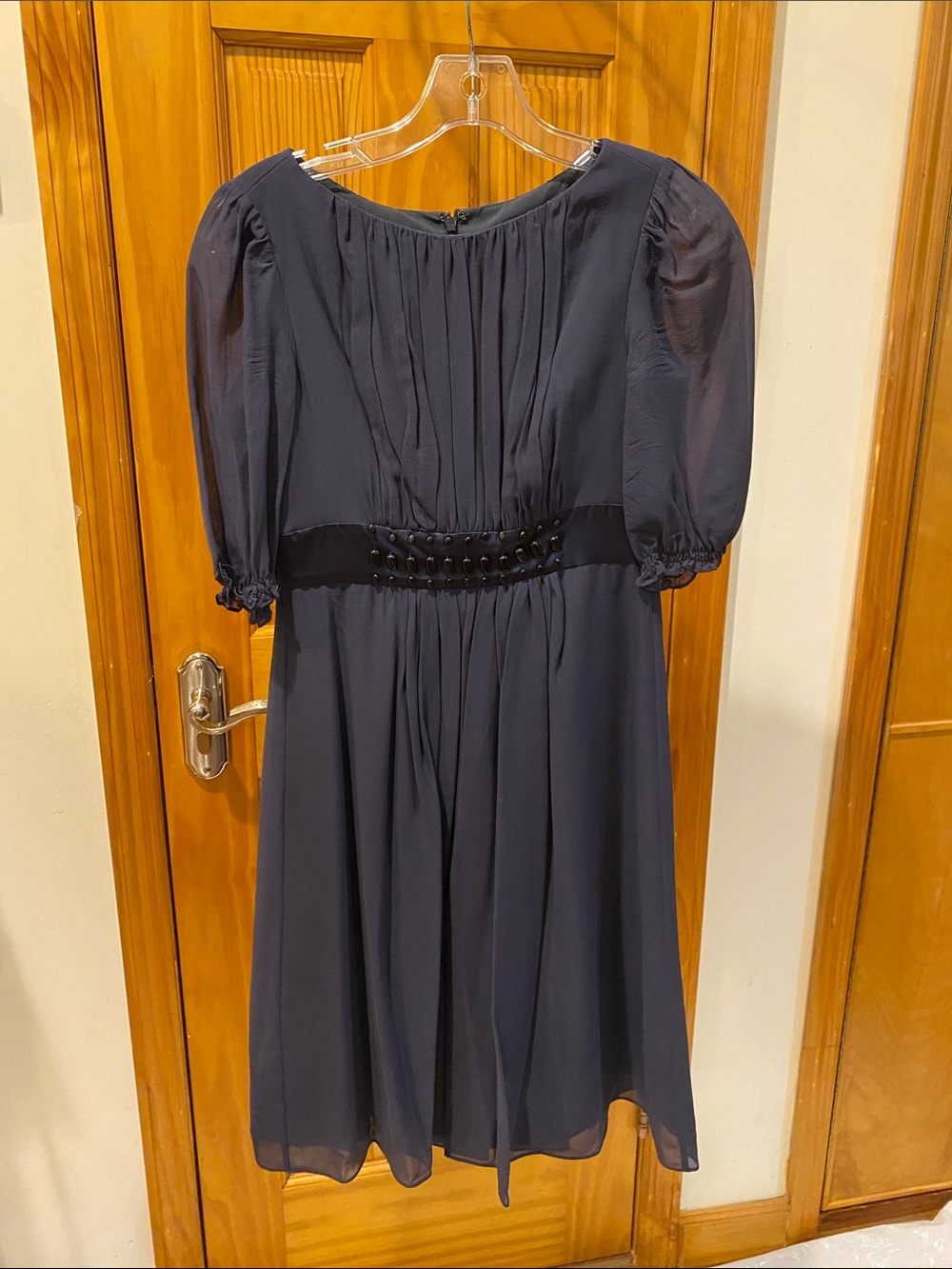 Max & Cleo Silk Pleated Midi Dress with Cinched Waist